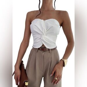 White Strapless Crop Top
